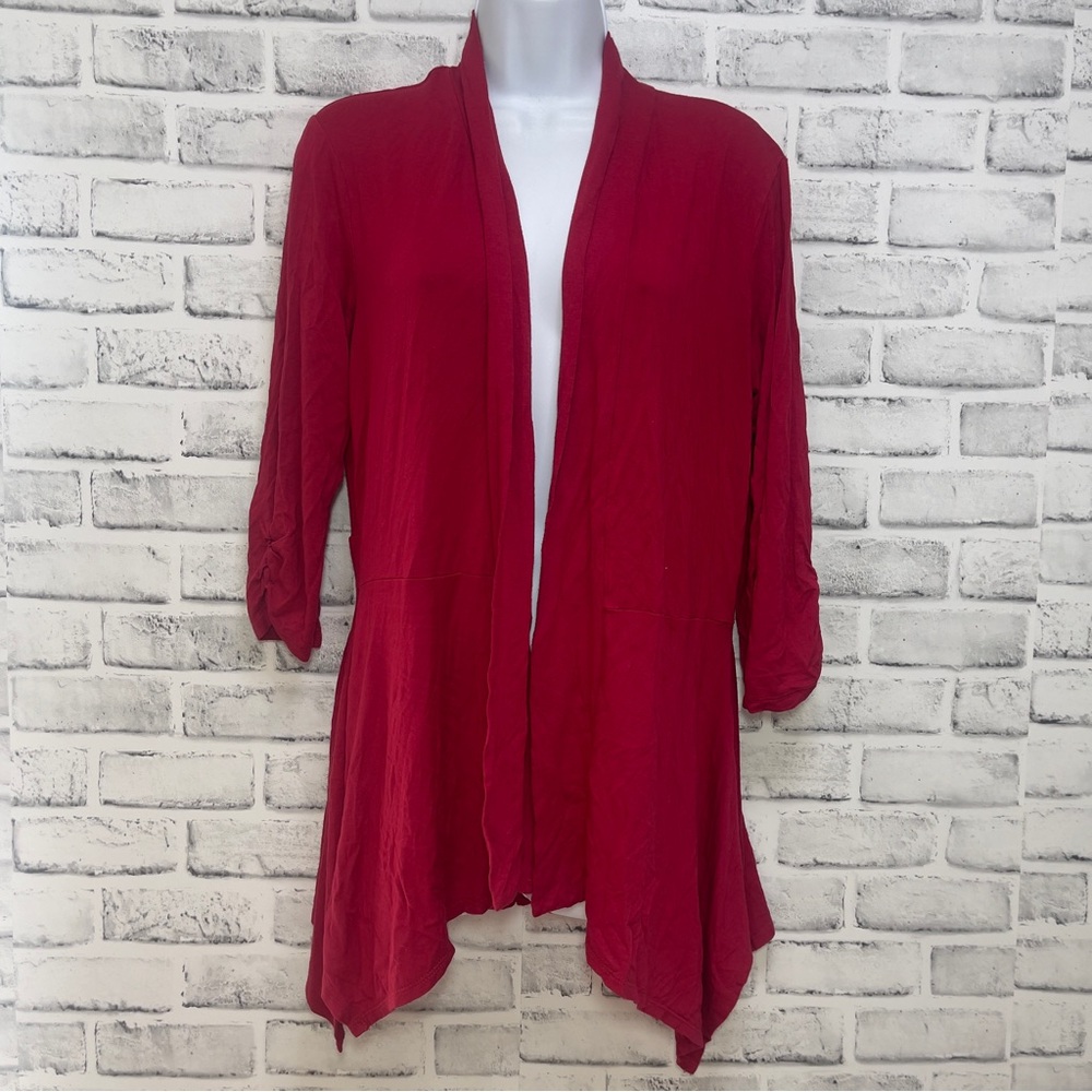 AB Studio Drapped Open Front 3/4 Cinched Sleeves Lightweight Cardigan Large